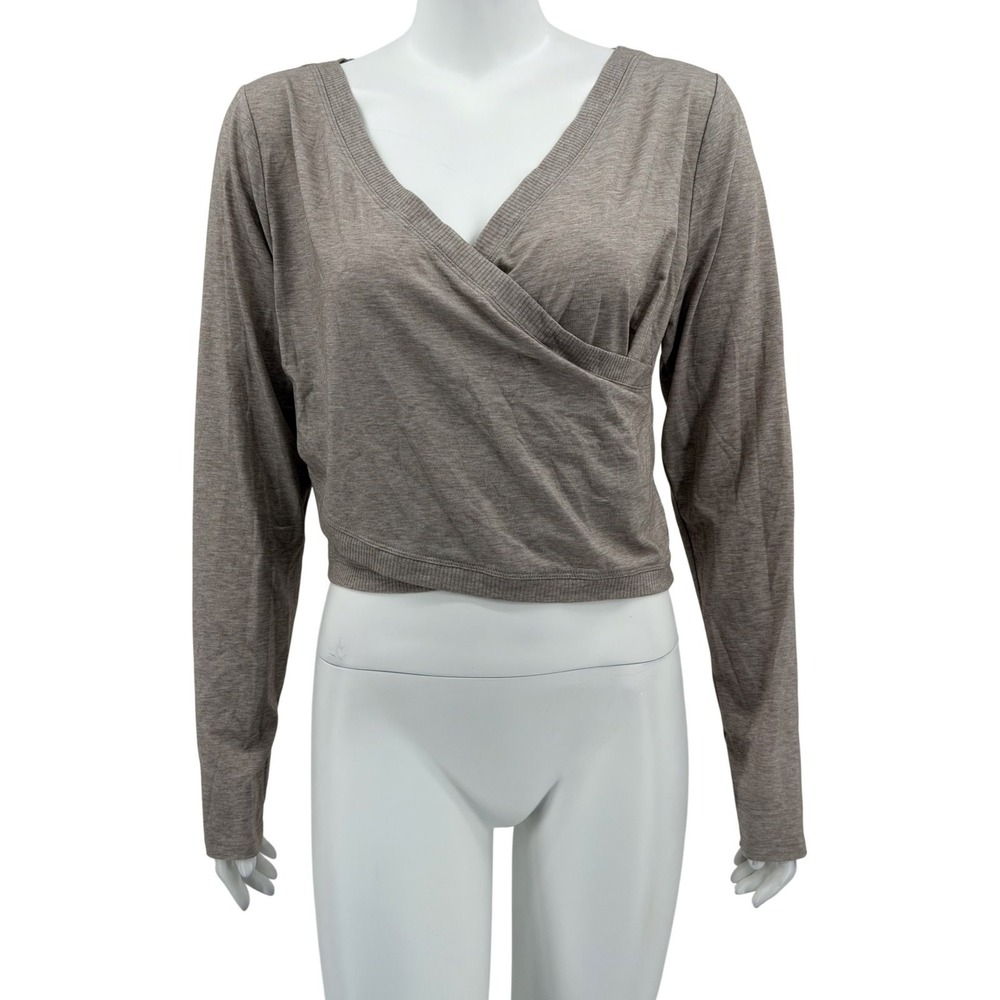 Athleta Top Womens Large Tall Oatmeal Encore Wrap Crop Long Sleeve Lounge Yoga